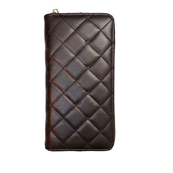 Womens Black Faux Leather Wallet Zipper Clutch Billfold HandBag ID Purse strap - Picture 4 of 5